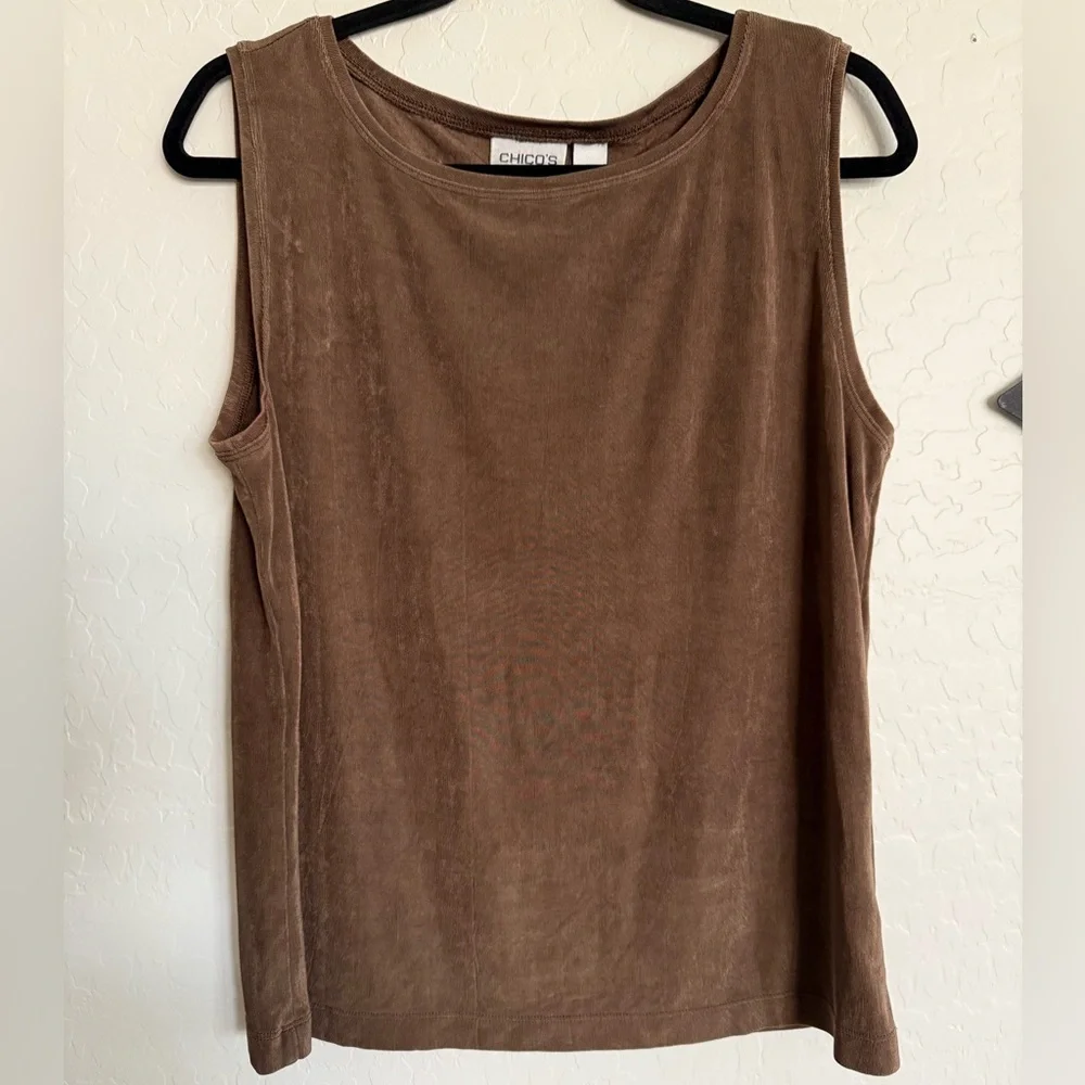 CHICO’S Vtg Travelers Brown Slinky Sleeveless Top with Stretch - Size 3 (XL) - Picture 1 of 5